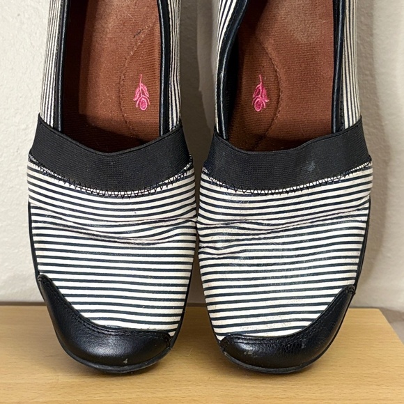 Ros Hommerson Black & White Striped Leather Slip On Shoes Size 9 - Picture 6 of 15